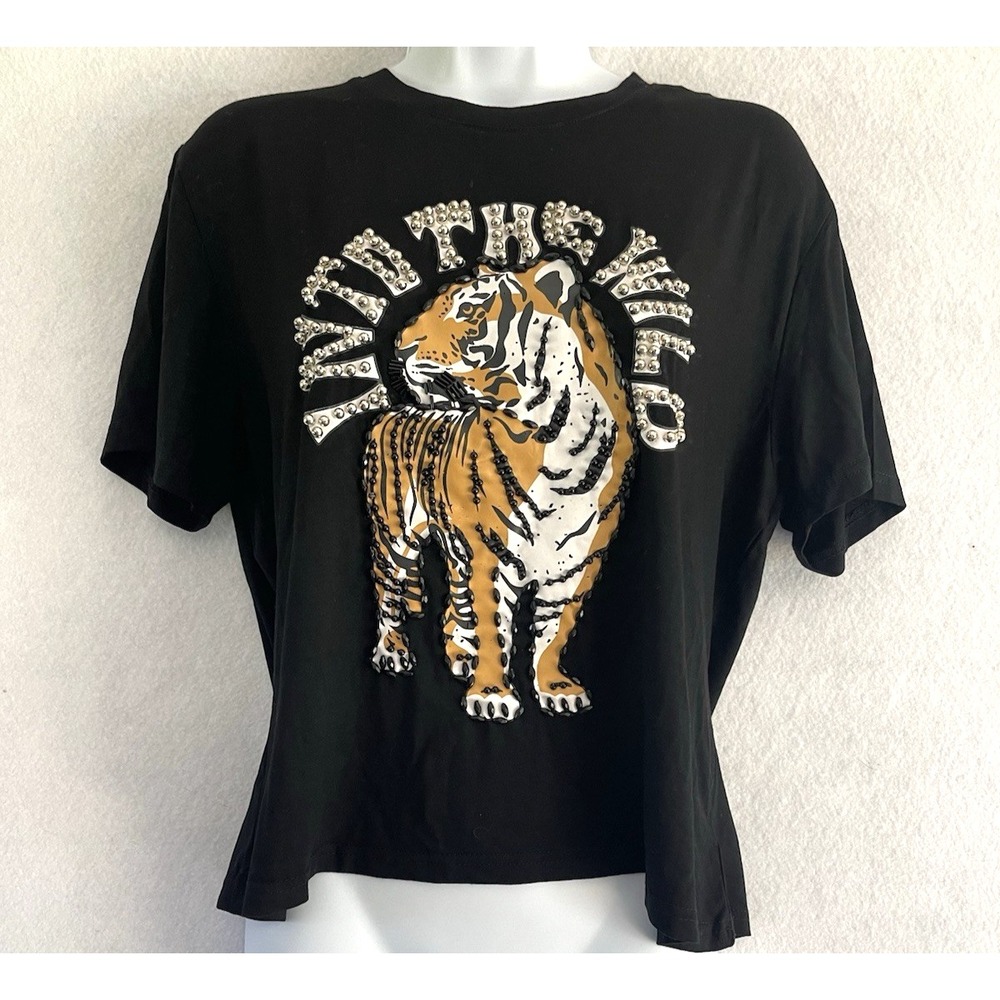 Y2K Balboa Tiger Baby Tee Crop Top Black S Edgy Streetwear Rock and Roll Grunge